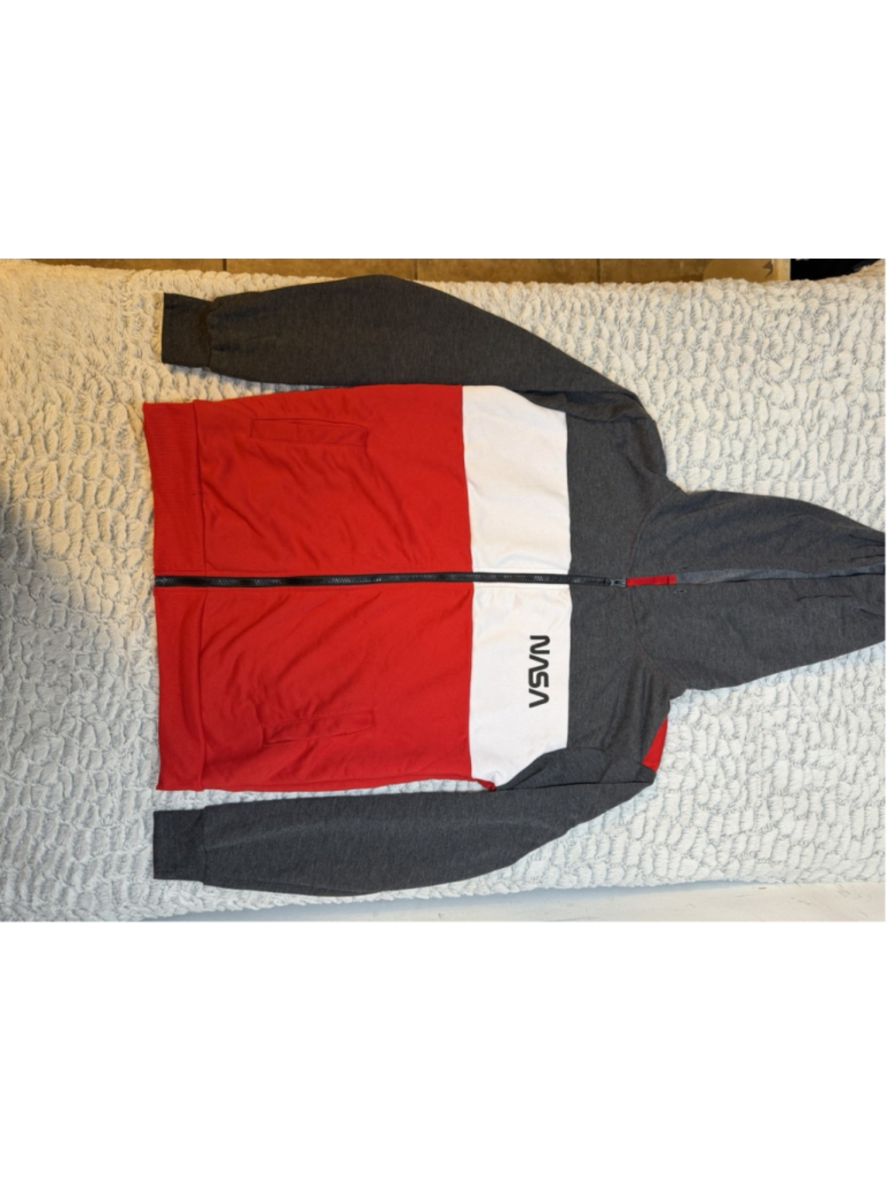 SHEIN Men's NASA Colorblock Full Zip Fleece Hoodie Red/White/Gray M